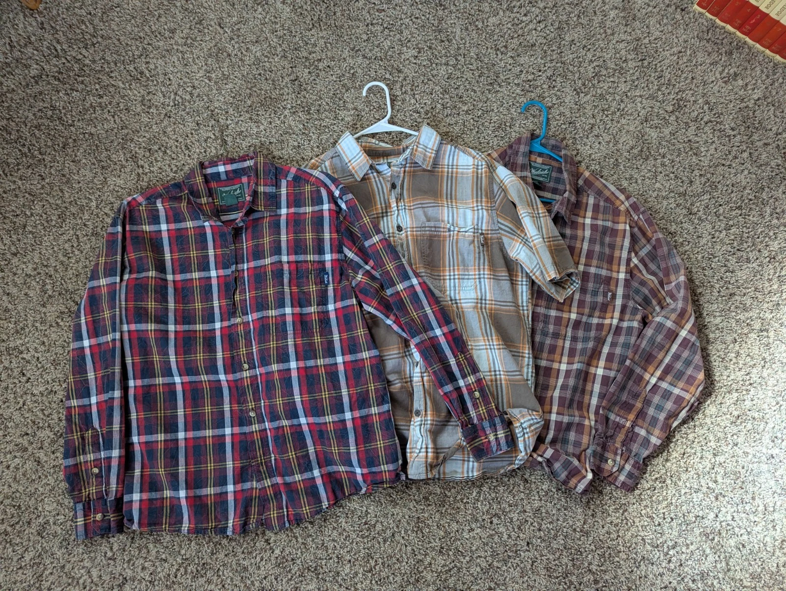 3 Woolrich Shirts Button Up Sz large Flannel Outdoors Hiking