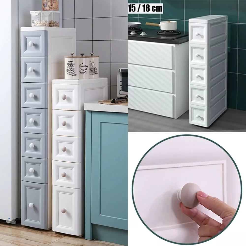 Kitchen Ultra-narrow Gap Storage Rack Fridge Side Shelf Drawer Cabinet  Bathroom