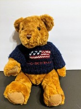 FAO Schwarz 12" Brown Jointed Teddy Bear With Blue Flag Sweater
