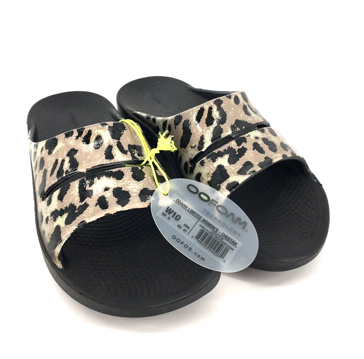 NWT OOFOS OOahh Limited Slide Sandal Black/Cheetah US Women’s 10 EU 41