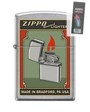 Zippo 82182 vintage advertisement flame made in usa Lighter + FLINT PACK