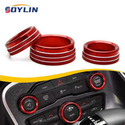 AC Radio Switch Trim Ring Knob Cover for Dodge Challenger/Charger 15-20 Red