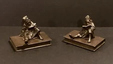 Bradley & Hubbard BRONZE BOOKENDS - Bookworm, Gnome, Monk - MAN READING BOOK
