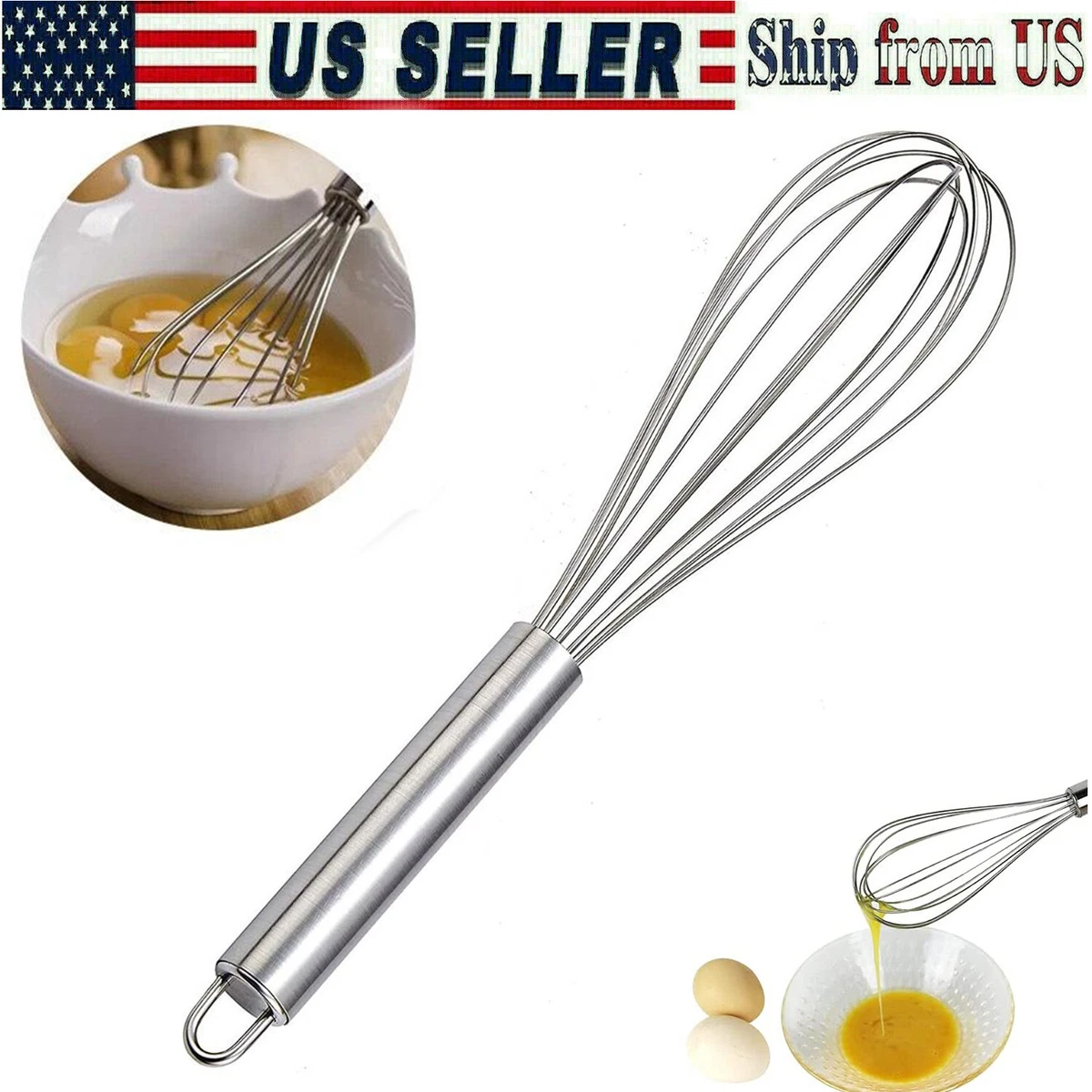 Kitchen Egg Whisk Hand Push Egg Beater Stainless Steel Blender Mixer Tool