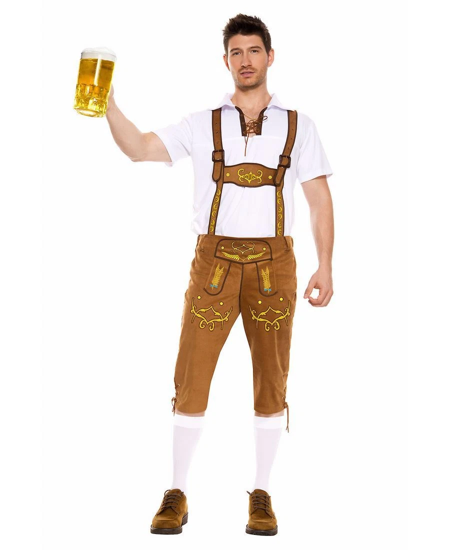 Disfraz De Oktoberfest Bávaro Para Hombre – Lederhosen Con Camisa, Calcetines Y Sombrero – Traje Tradicional Alemán De 5 Piezas – Ideal Para Halloween Y Fiestas Temáticas