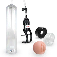LeLuv Penis Pump 12 Inch Large EasyOp Zgrip Black, Clear & Fleshy Donut Seals