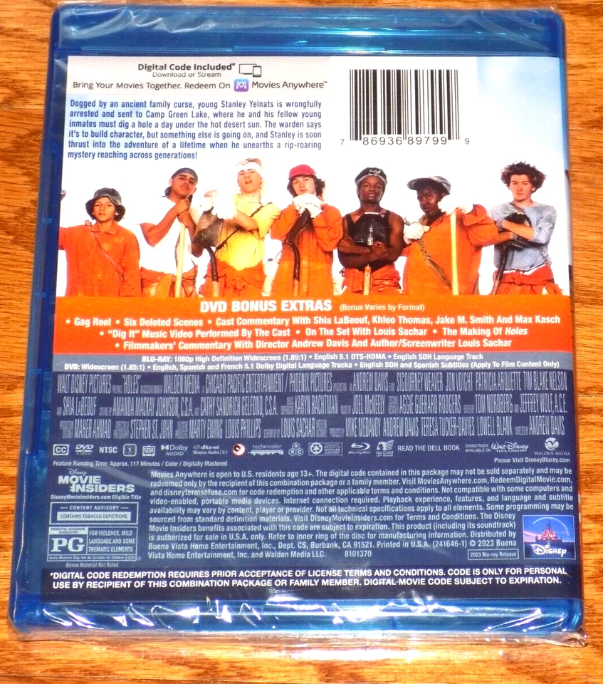 Holes  20th Anniversary Disney Movie Club Exclusive DMC BLU-RAY + DVD SET NEW - Image 2 of 2