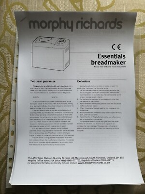 32 Rezepte, Brotbackautomat Morphy Richards Bedienungsanleitung Guide Essentials 48260