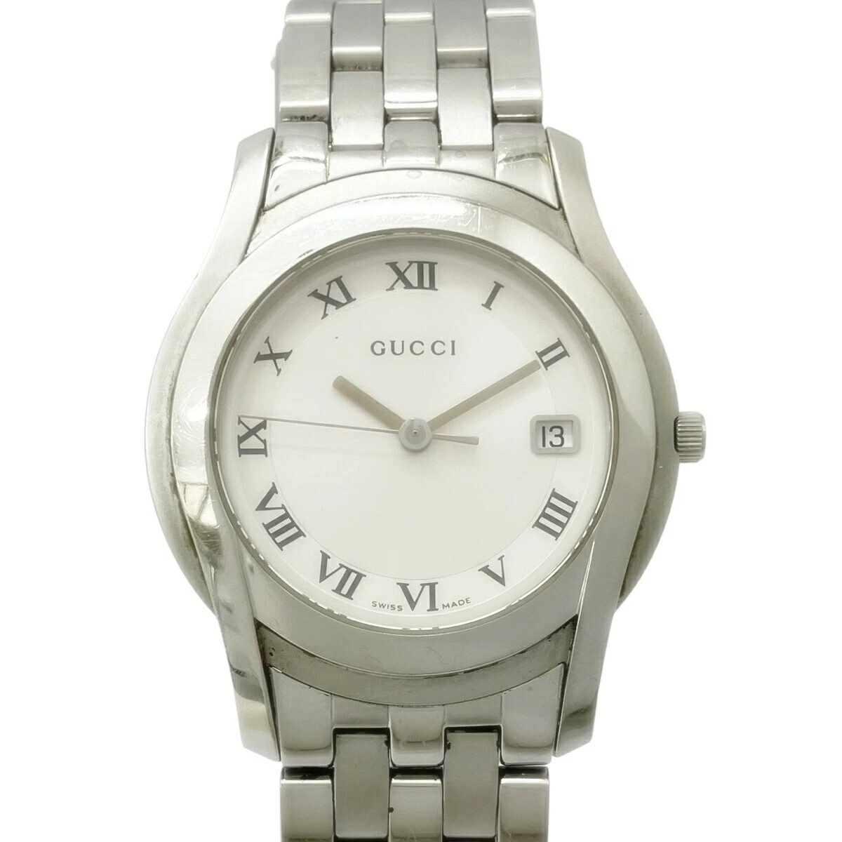 Montre Homme GUCCI 5500L Quartz Cadran Blanc Analogique Acier Inoxydable Du Japon