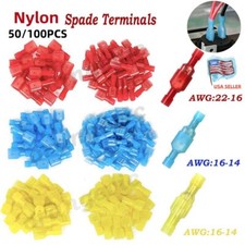 22-10AWG Male Female Nylon Insulated Wire Spade Terminal Crimp Connector 50/100X