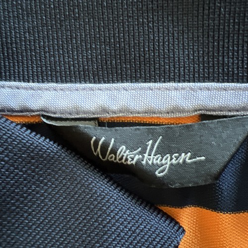 Mens Walter Hagen Short Sleeve Golf Polo Shirt Size Medium Striped blue orange - Picture 3 of 6