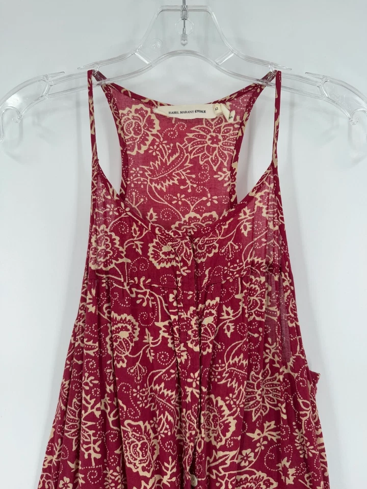 Isabel Marant Etoile Womens Red Floral Cotton Sleeveless Seth Jumpsuit Sz 42 - Image 3 of 4