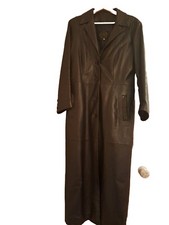 Ladies Wallace Sacks Long Black Maxi Leather Coat Size 14