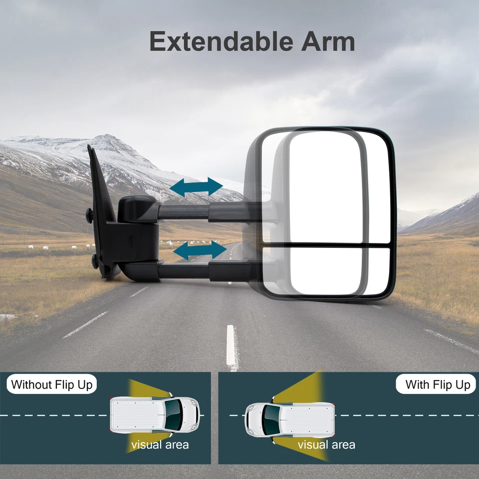 Espelhos de reboque manuais compatíveis 2001-2006 GMC Yukon XL 1500 2500 lado esquerdo+direito preto - Imagem 4 de 4