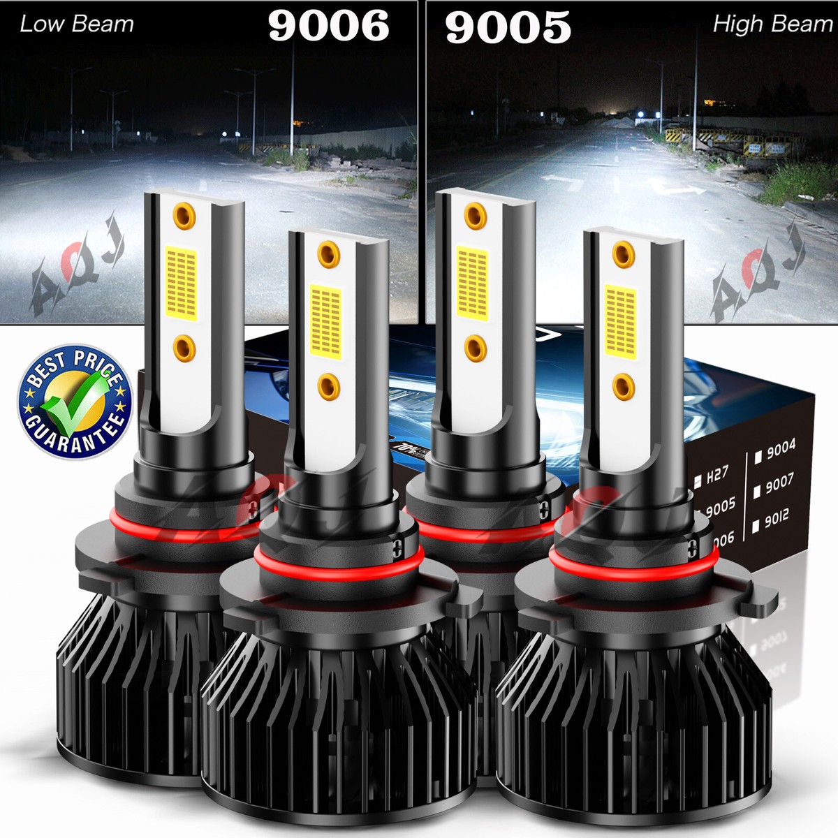 9006 9005 LED Headlght KT Combo Bulbs 10000K Hg/Lo Beam Super Brght