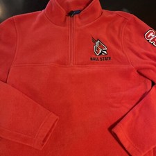 Ball State University Cardinals 1/4 Zip Red Fleece Pullover Embroidered Sz Small