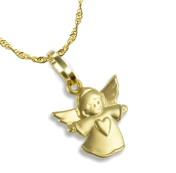 ECHT GOLD *** Kleiner Anhänger Schutzengel Engel mit Herz, Kette