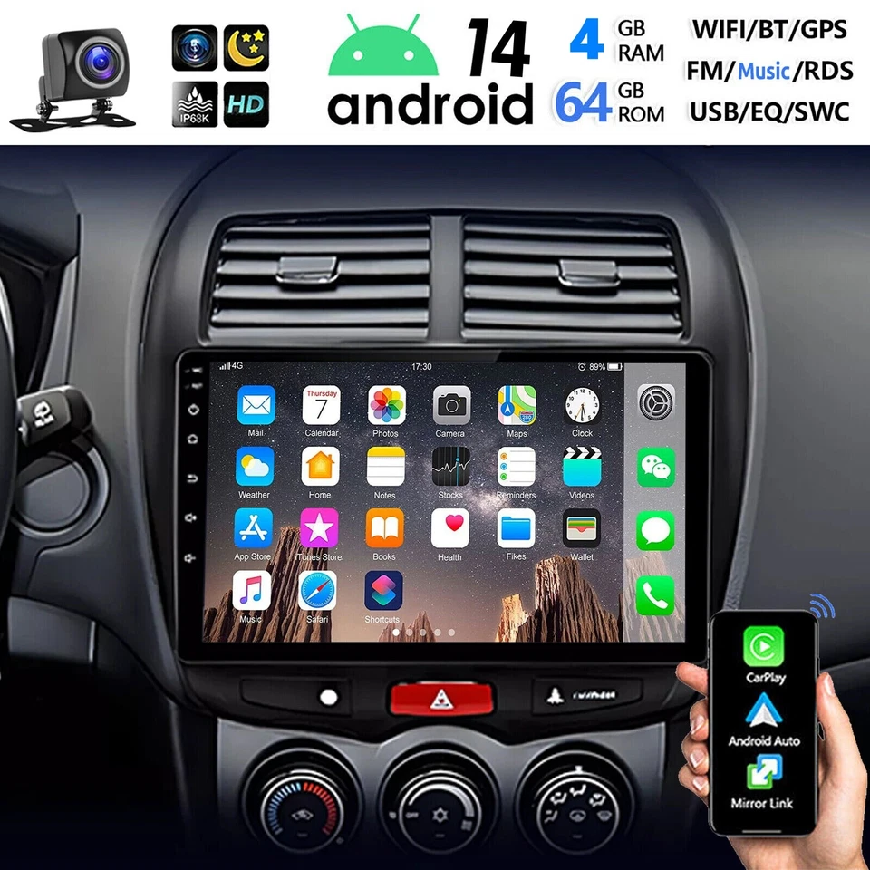 4+64G Android14 CarPlay Autoradio Für Mitsubishi ASX 2010-2017 GPS FM WIFI Navi - Bild 2 von 4