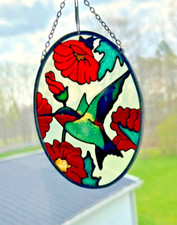 Vintage Sun Catcher-Stained Glass: Hummingbird Oval