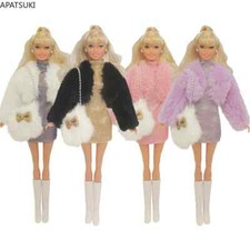 Fashion Faux Fur Coat Clothes Set For 11.5" Doll Outfits Dress Bag Shoes 1/6