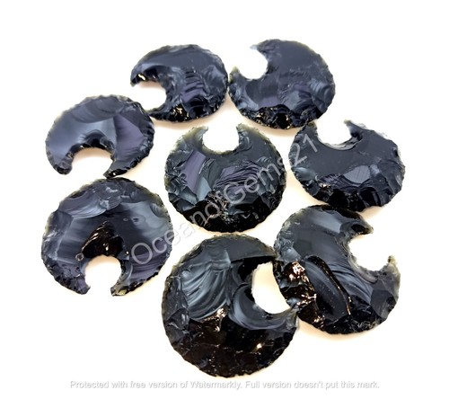Man-Made Black Obsidian Moon Carved Gemstone, 4 Piece, Loose Gemstone Cabochon - Picture 3 of 9