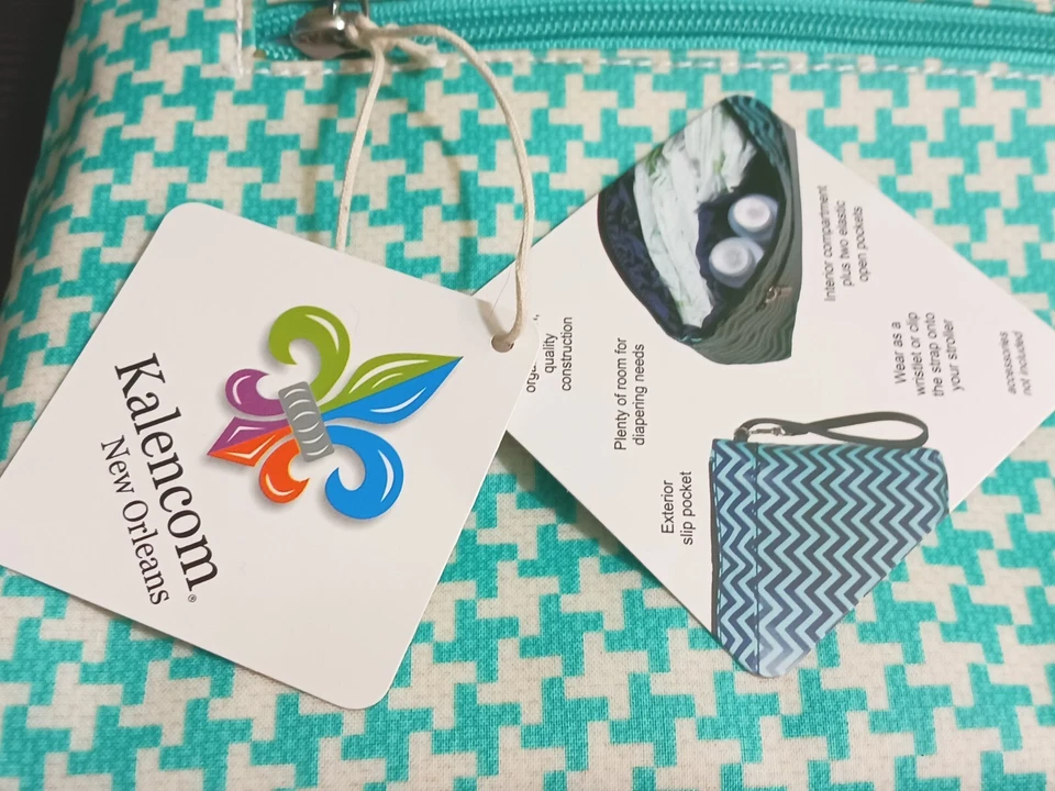 Kalencom Diaper Bag/Clutch w Changing Pad Eco-Friendly Turquoise Houndstooth NWT - Image 4 of 4