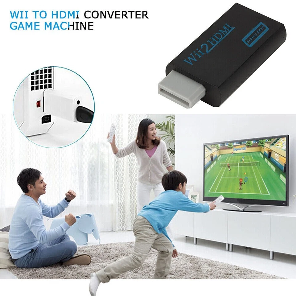 BLACK Portable Wii to HDMI Wii 2 HDMI Full HD Converter Audio Output Adapter TV - Bild 3 von 4