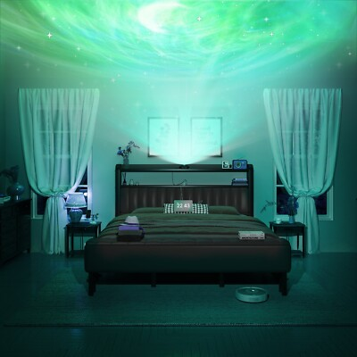 #ad Upholstered Full Queen King Bed Frame with Starry Sky Light and Charging Station $164.00