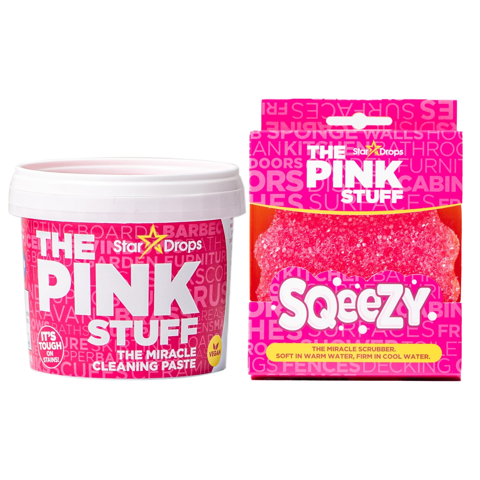 The Pink Stuff Miracle Cleaning Paste Bundle with Scrubber Sponge for All Surfaces