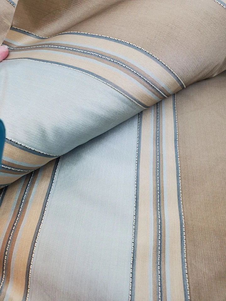 2yds Taffeta khaki, smokey blue, black thread slub set on top 54" VTG FLAWS REA - Image 2 of 3