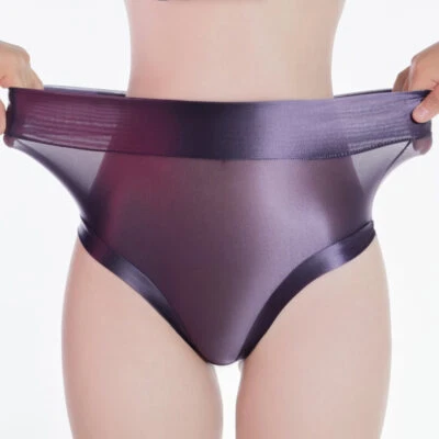 Womens Ultra-thin Sheer Oil Shiny Glossy Panties Underwear Boxer Briefs Knickers - Image 1 of 4