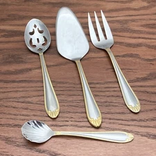 4 Hampton Silversmiths ABIGAIL GOLD ACCENT Stainless Serving Flatware