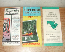 VINTAGE 1950 SUPERIOR, WISCONSIN FOLD OUT TRAVEL BROCHURES AND MAPS, LOT OF 3