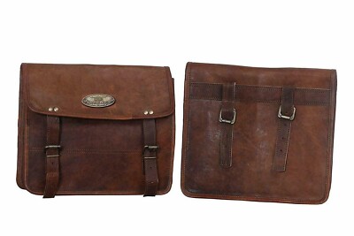 GVB Motorcycle Saddlebags 2 Side Pouch Brown Leather Pouch Panniers Saddle 2 bag