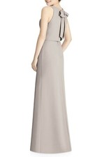JENNY YOO JY540 Taupe Grey Open Tie Back Popover V-Neck Crepe A-Line Gown 8 M 🤍