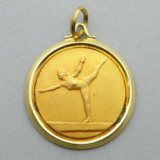 French Large Medal. Woman. Sport, Balance Beam, Gymnastics, Contest, Pendant.