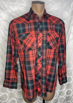 Wrangler Mens Western Shirt size XL Long Sleeve Button Up Pearl Snap Red