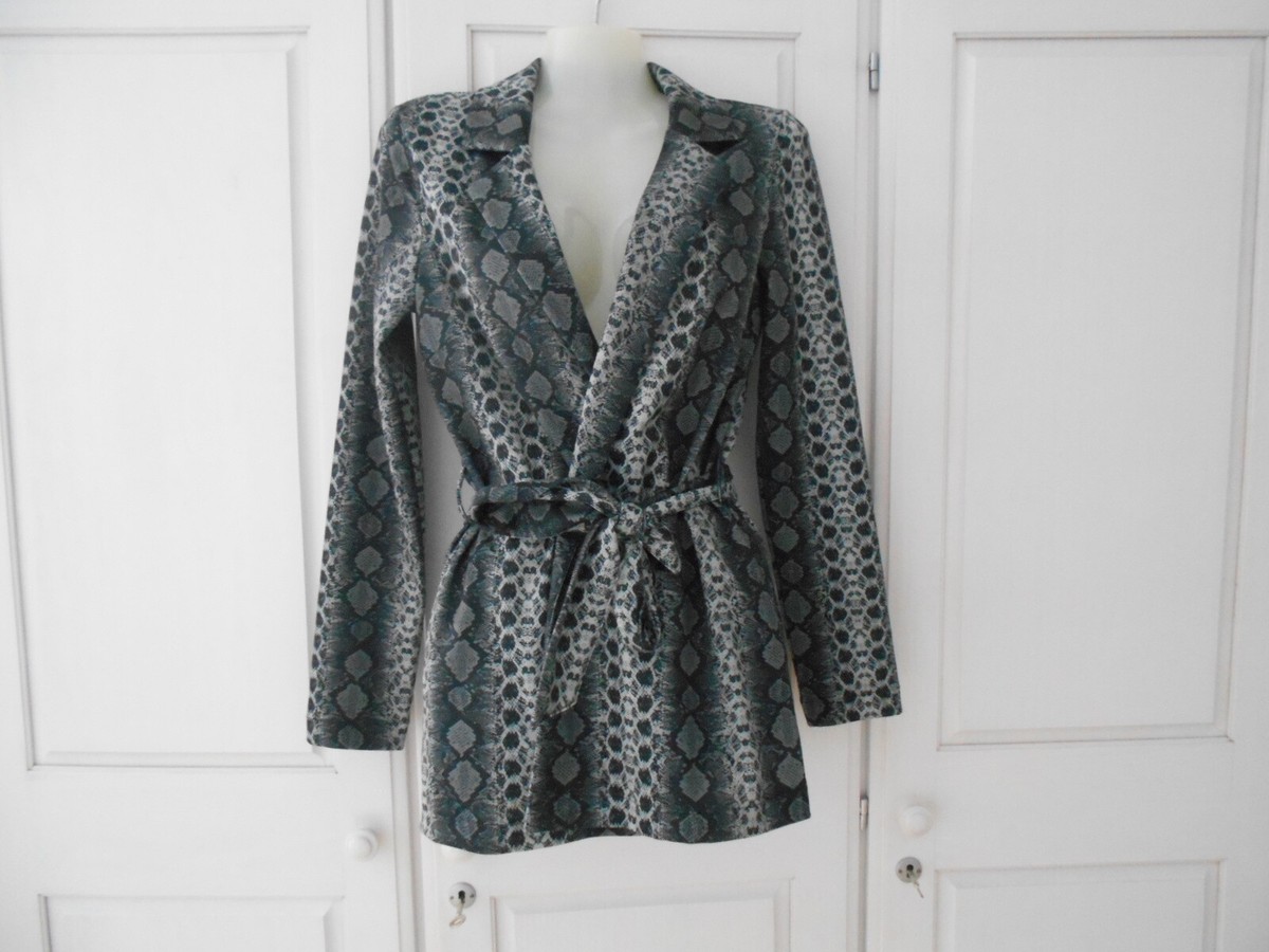 Divided (H&M) Grey/Black Snake Print Jacket With Tie Belt Closure