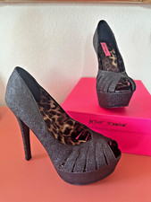 Betsy Johnson Breann black glitter stiletto peep toe sz10 New in box