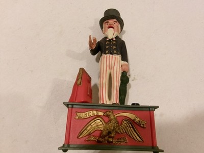 Uncle Sam Bank US Patriotic Made in Hong Kong Plastic 9''tall Working