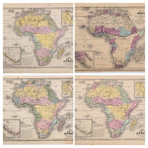 Lot of 4 1840-1850'S AFRICA Maps ORIGINAL Mitchell & Olney HAND-COLORED ANTIQUE