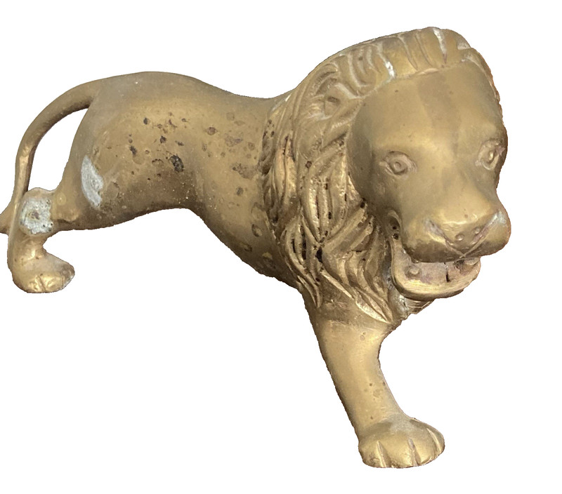 Brass / bronze Animal snarling male Lion on the prowl