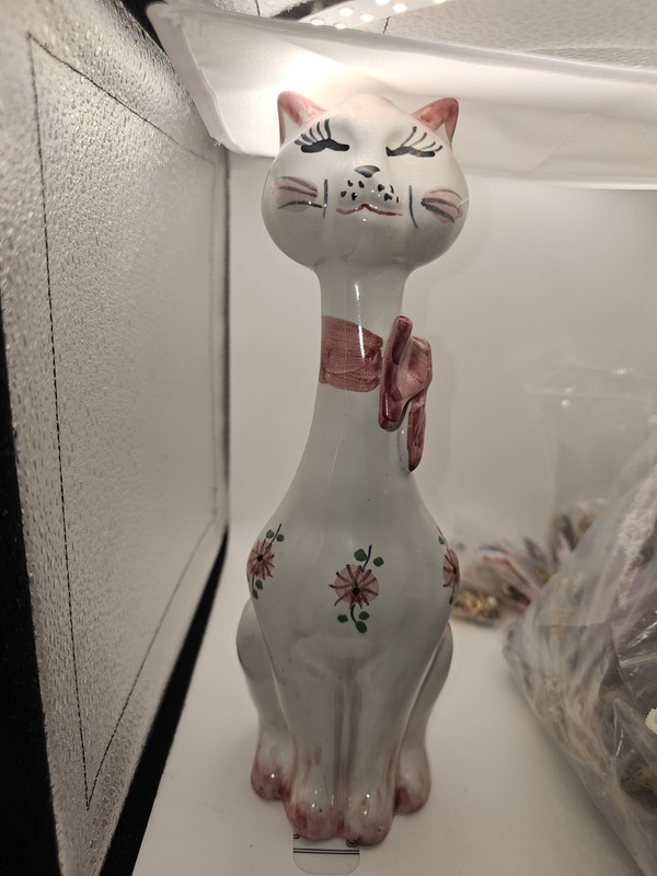 Italian Ceramic Long Neck Cat Kitty Kitten Figurine Bank Vintage Missing Stopper