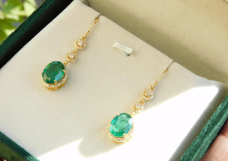 Certified Emerald Diamond Earrings Drop Dangles Emerald Earrings 14k Solid Gold