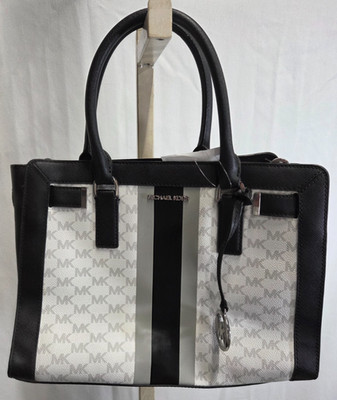 Michael Kors Dillion Medium Saffiano Leather Logo Stripe Satchel