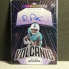2023 🏈 Obsidian Volcanic 🌋 Purple Devon Achane Auto 🔥#/75 Dolphins 🐬 RC