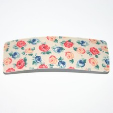 Barrette Metal Hair Clip Blue Yellow Rose Retro Fabric Pattern Made in France