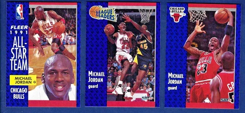 (3) 1991-92 Fleer Michael Jordan Base #29 - All Star #211 - League Leaders #220