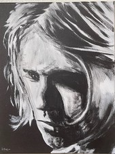 Seasoned Art Kurt Cobain Nirvana hand painted portrait black and white grunge