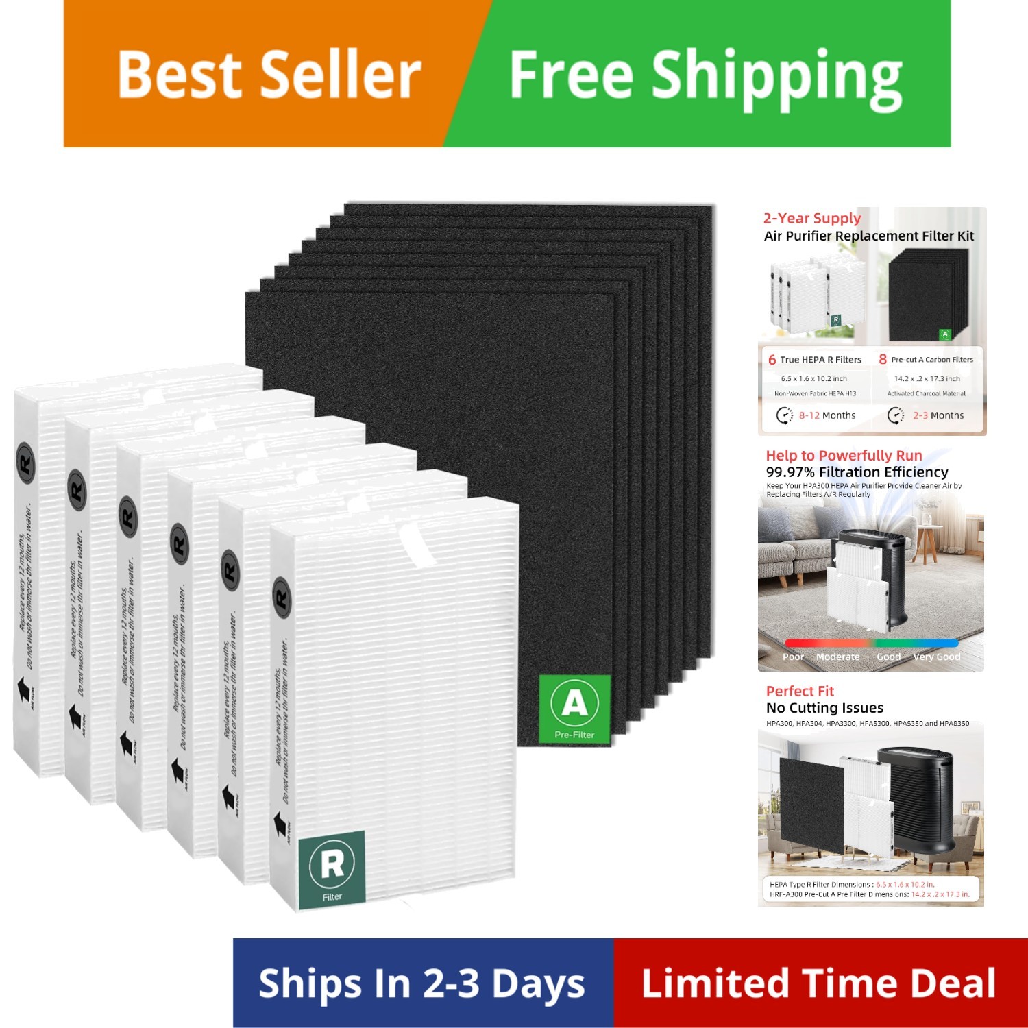 Replacement For Honeywell Air Purifier 6 Hepa R Filters And 